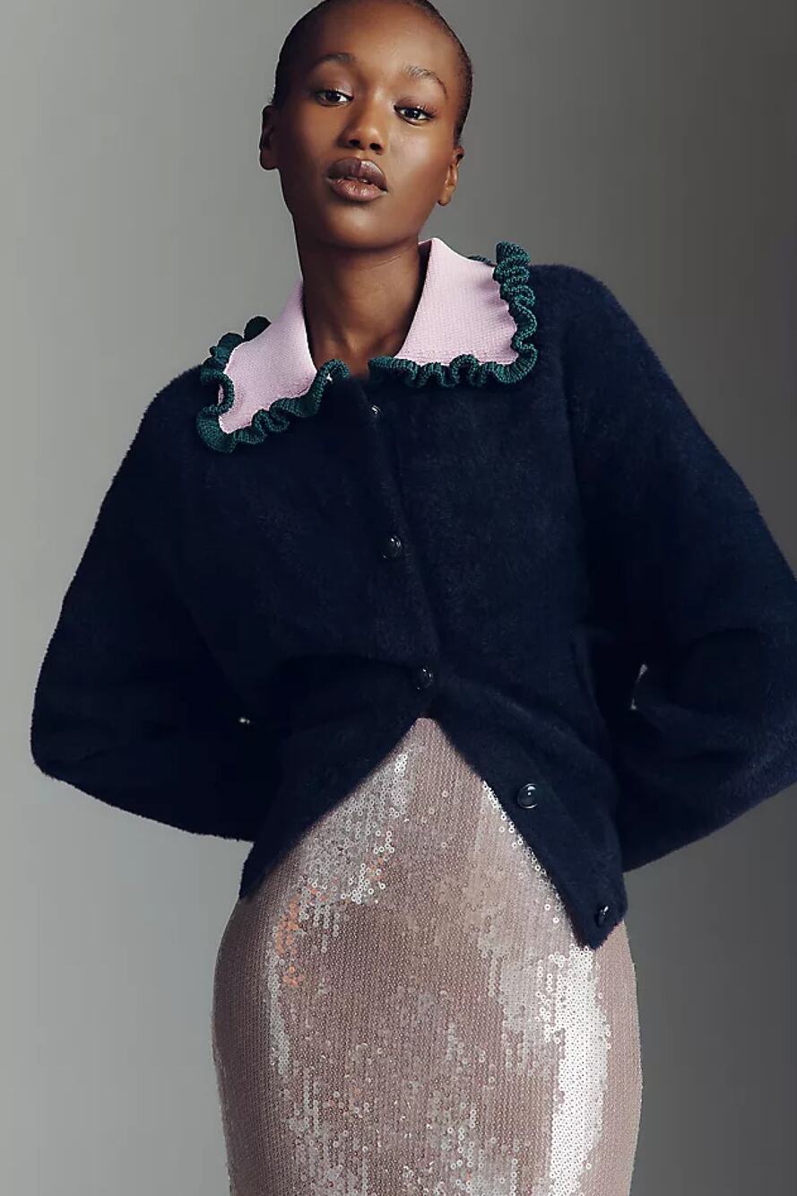 Anthropologie x Essentiel Antwerp Jardener Ruffle-Collar Cardigan Sweater S